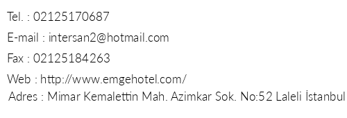 Emge Hotel telefon numaralar, faks, e-mail, posta adresi ve iletiim bilgileri